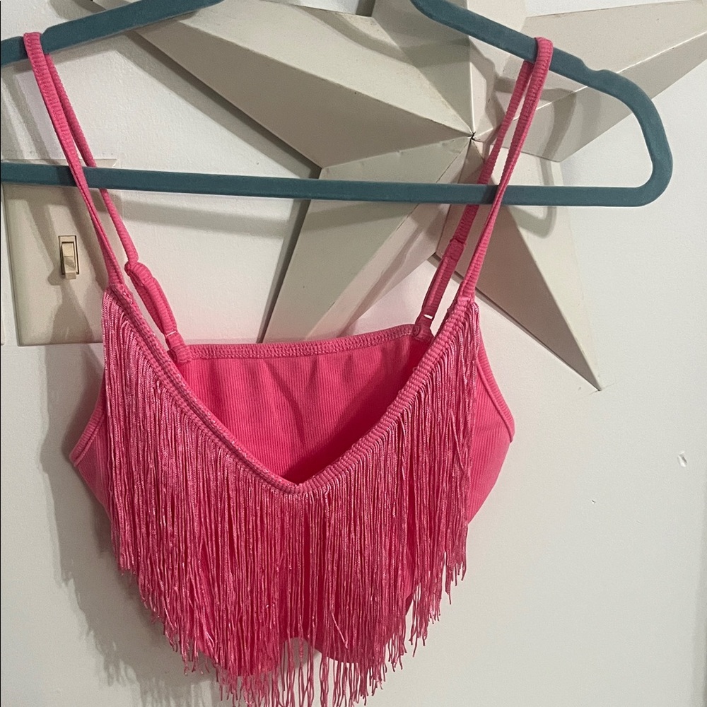 Pink Fringe Crop Top